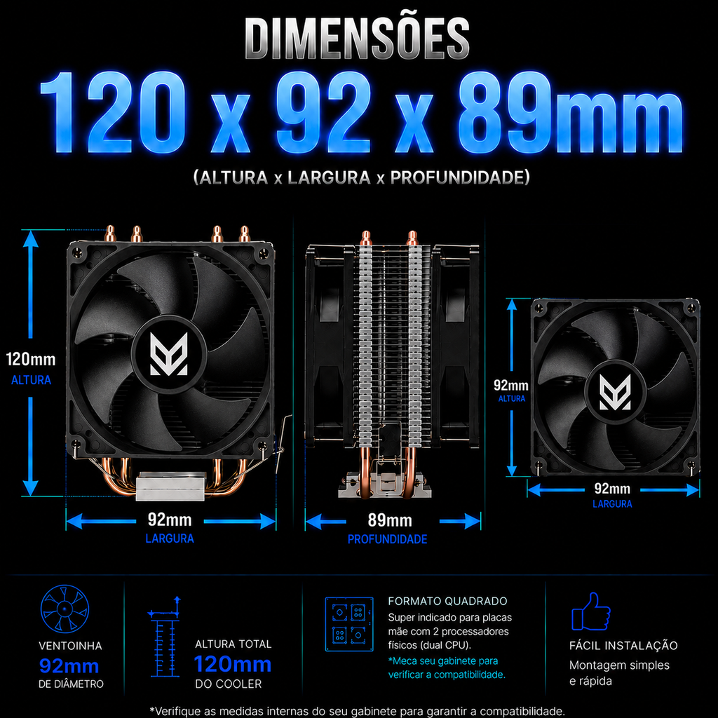 Cooler Gamer Maxcool MX-9201D Duplo 92mm | Compatível Intel e AMD | Até 130W TDP