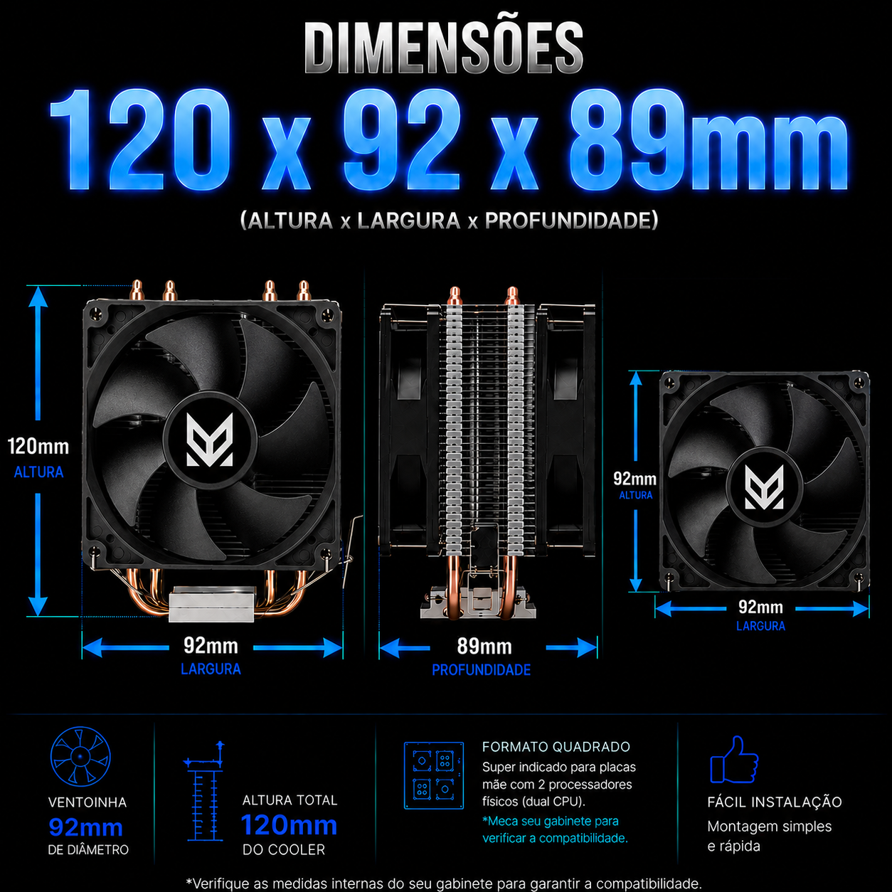 Cooler Gamer Maxcool MX-9201D Duplo 92mm | Compatível Intel e AMD | Até 130W TDP