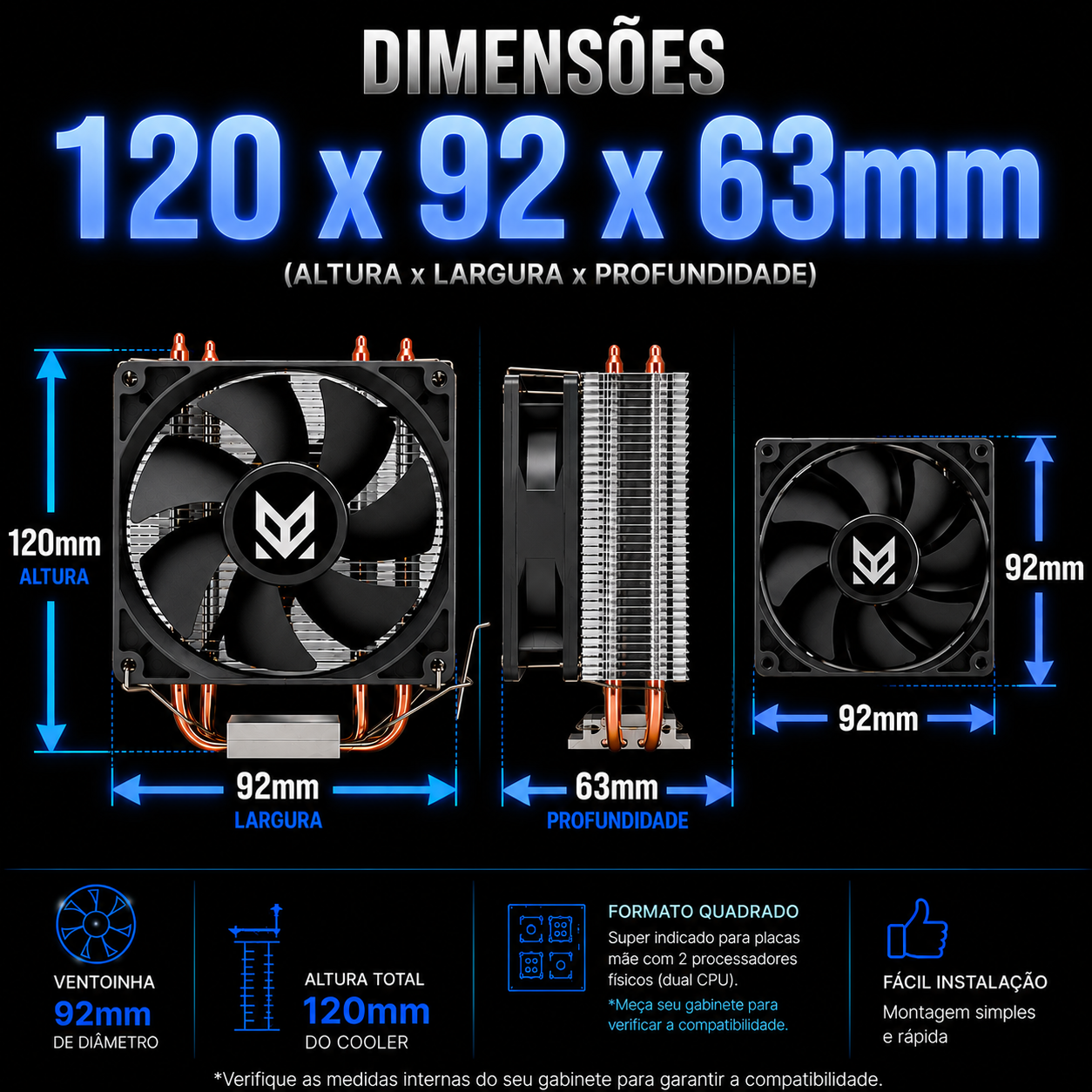 Cooler Gamer Maxcool MX-9201S 92mm | Compatível Intel e AMD | Até 115W TDP