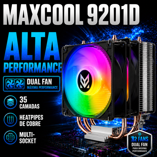 Cooler Gamer Maxcool MX-9201D Duplo LED 92mm | Compatível Intel e AMD | Até 130W TDP