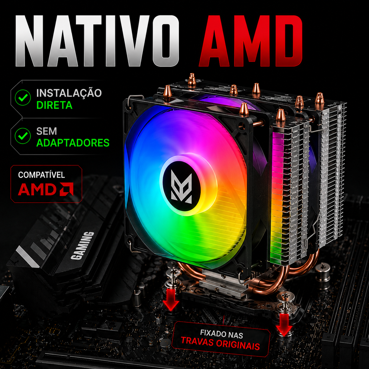 Cooler Gamer Maxcool MX-9201D Duplo LED 92mm | Compatível Intel e AMD | Até 130W TDP
